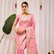 Elegant Soft Pink Woven Silk Saree with Classic Traditional Patterns, Designer Border and Luxurious Pallu
