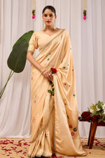 Champagne Gold Silk Saree with Handwoven Floral Motifs