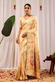 Elegant Gold Satin silk saree Satin   with Traditional Motifs  Timeless Indian Ethnic Wear