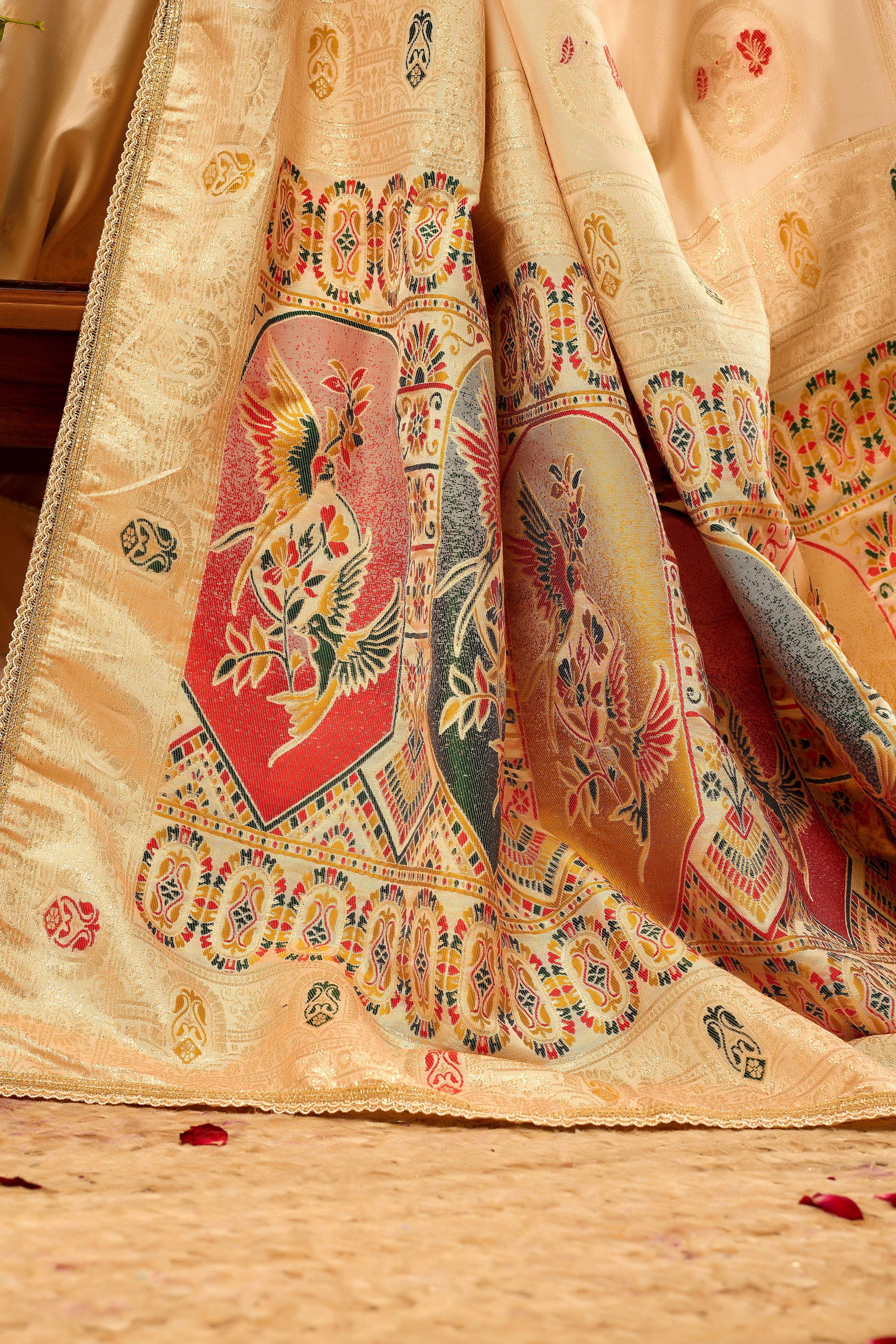 Elegant  Satin  Silk Saree with Traditional Motifs  Timeless Indian Ethnic Wear