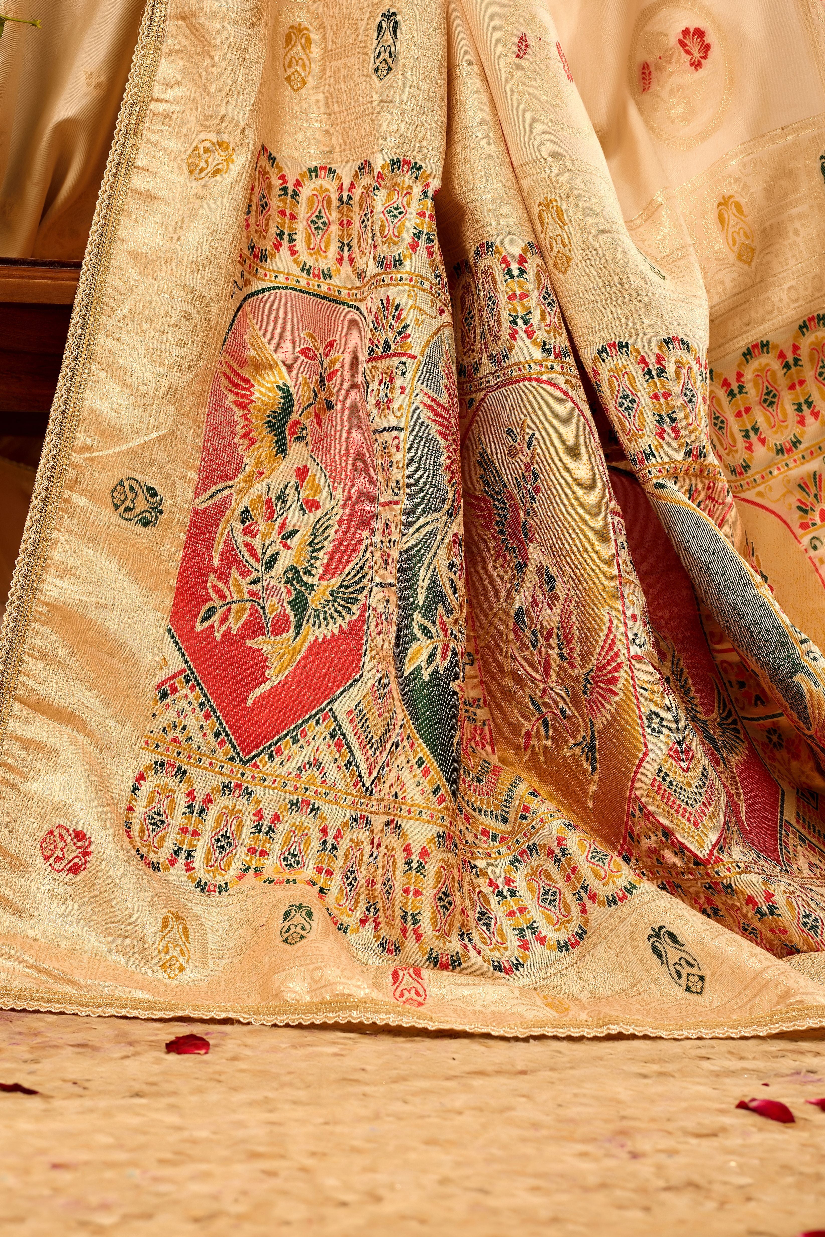Elegant Gold Satin silk saree Satin   with Traditional Motifs  Timeless Indian Ethnic Wear