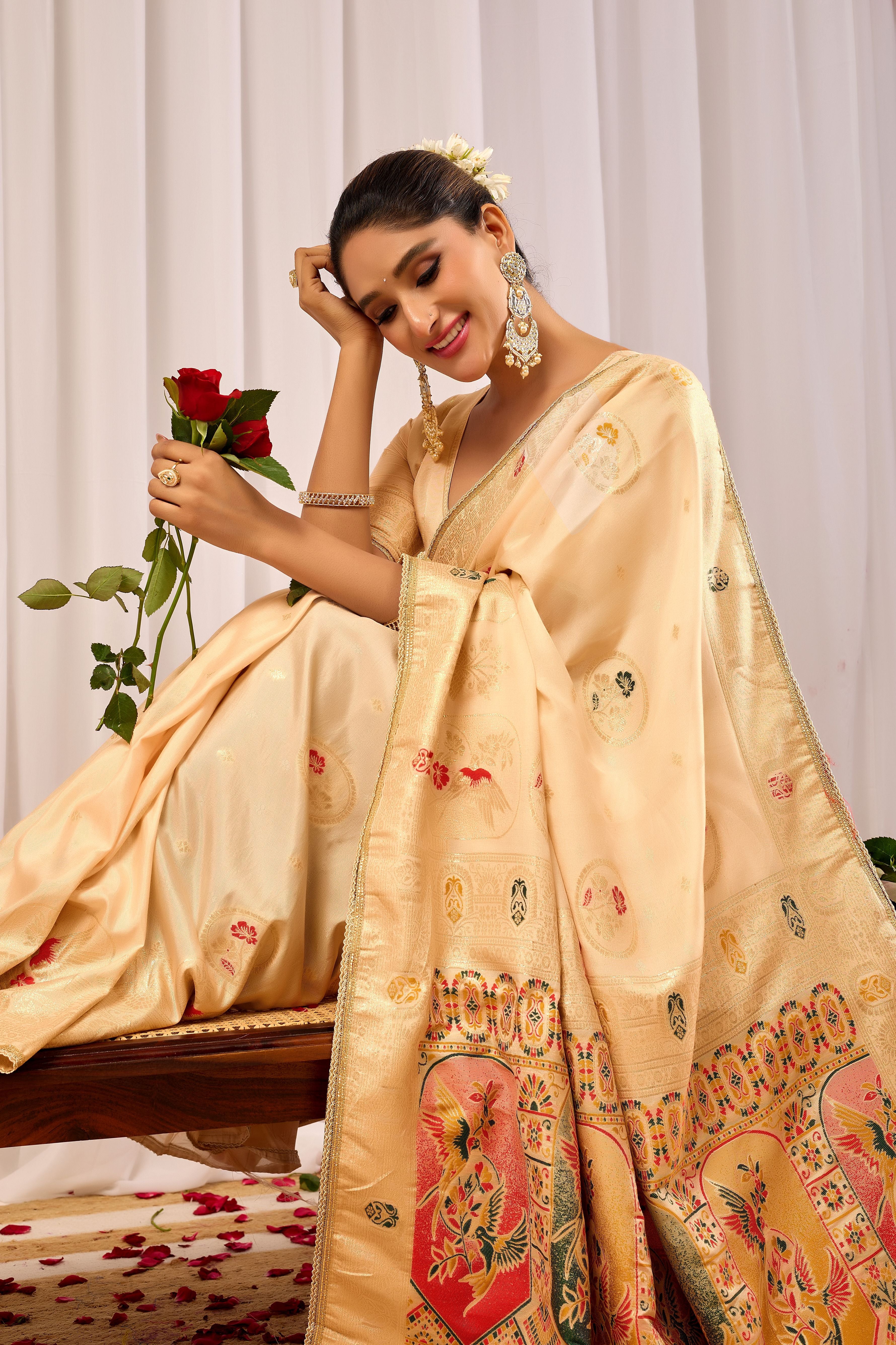 Elegant Gold Satin silk saree Satin   with Traditional Motifs  Timeless Indian Ethnic Wear