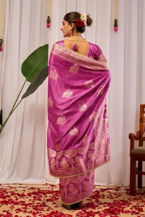 Orchid Pink Heritage Silk Saree | Floral Zari & Blouse