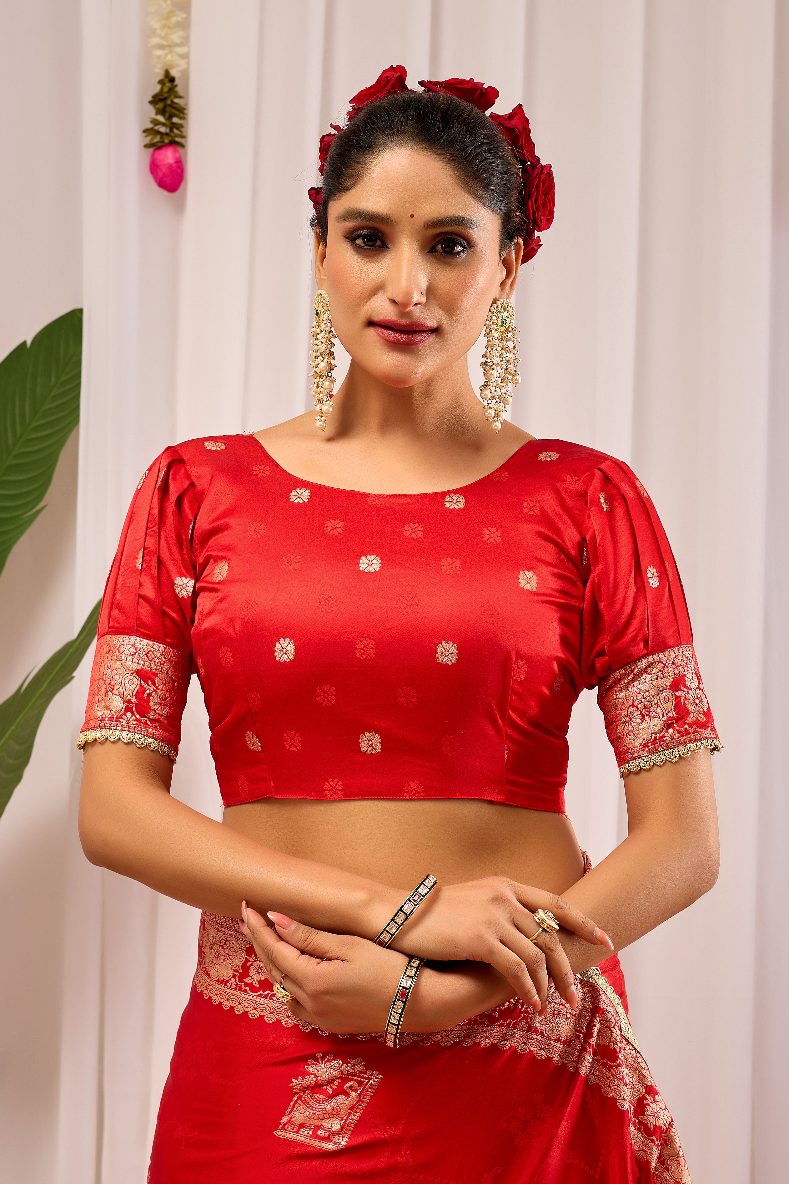 Sindoor Crimson Banarasi Silk Saree | Gold Zari & Blouse