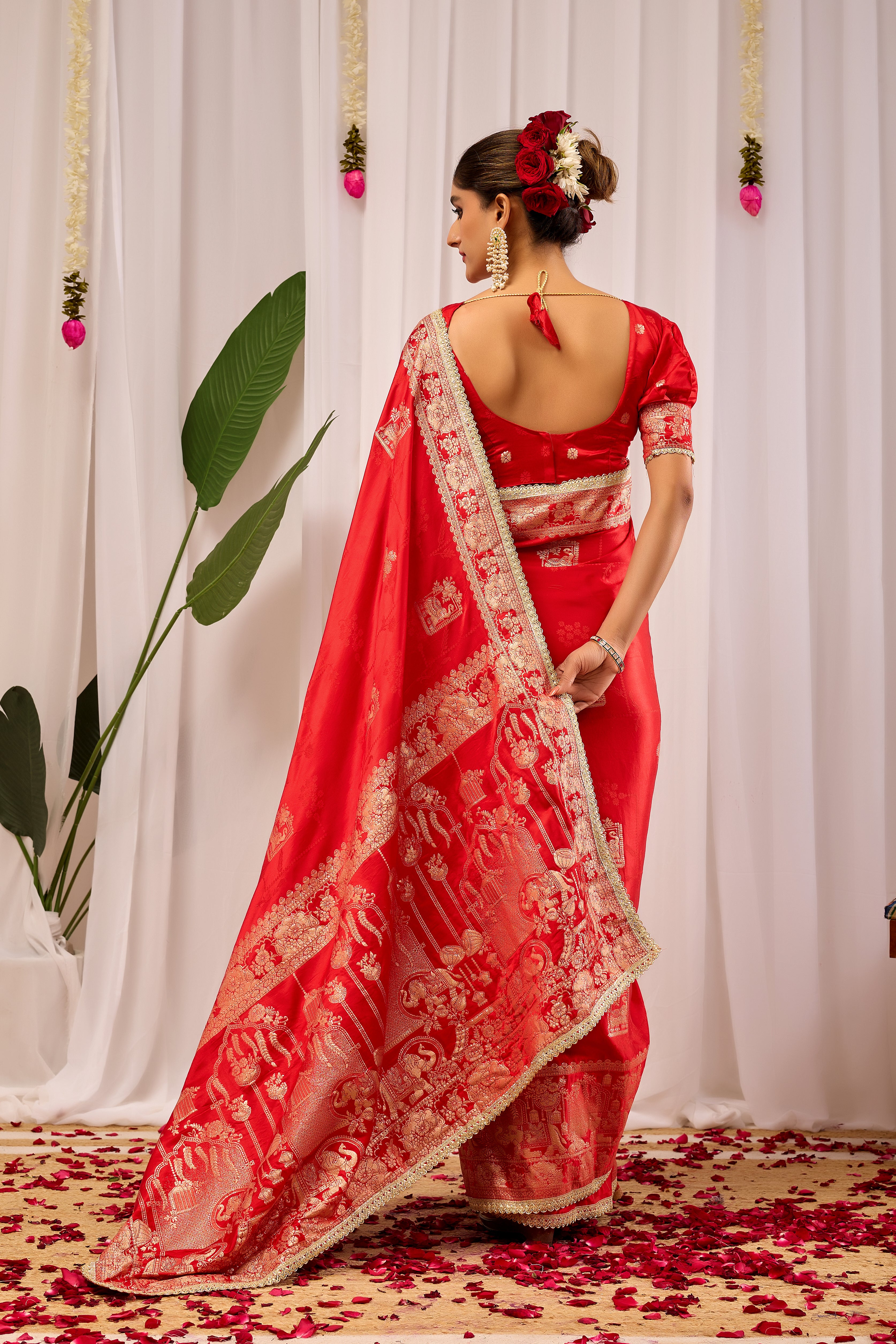 Sindoor Crimson Banarasi Silk Saree | Gold Zari & Blouse