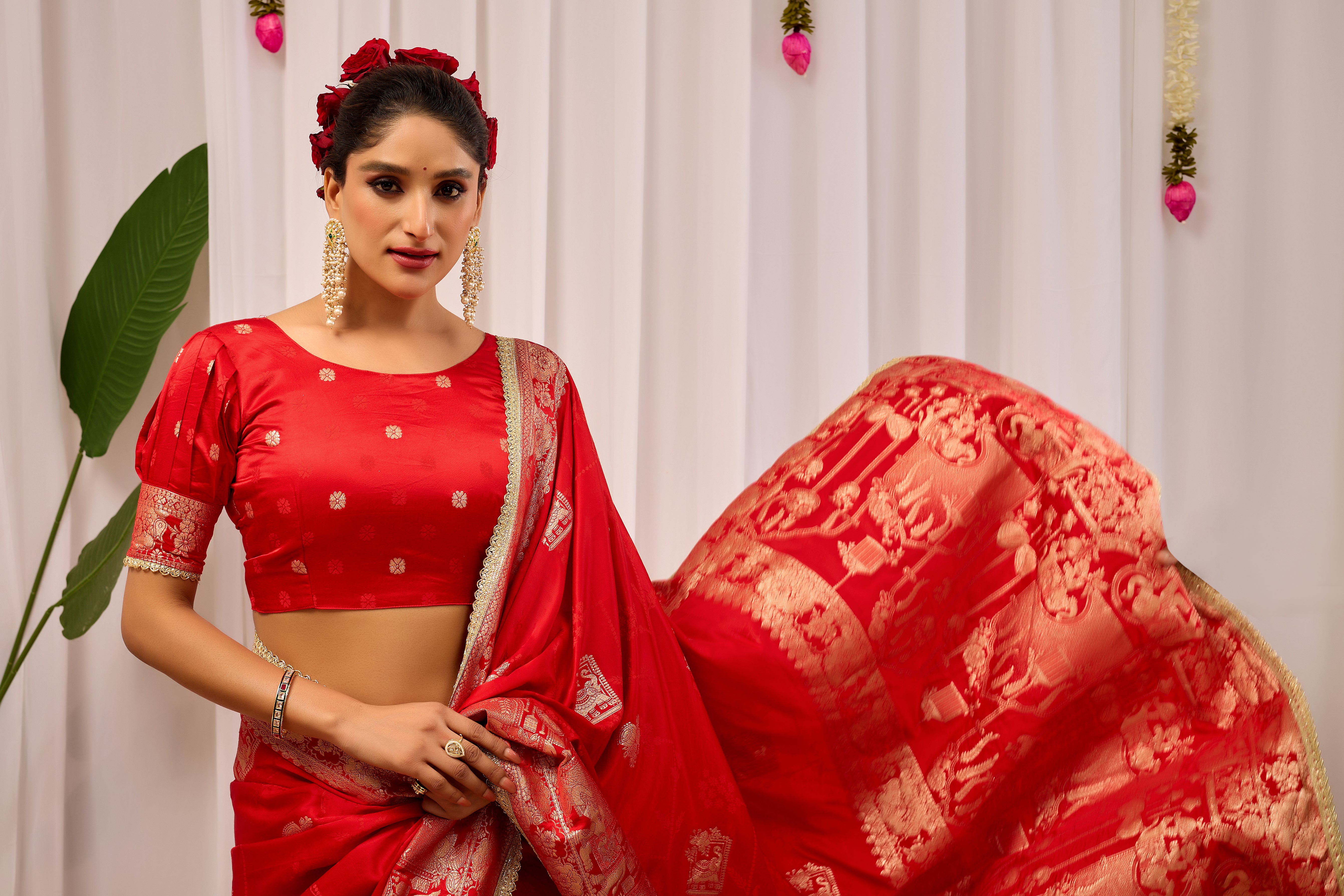 Sindoor Crimson Banarasi Silk Saree | Gold Zari & Blouse
