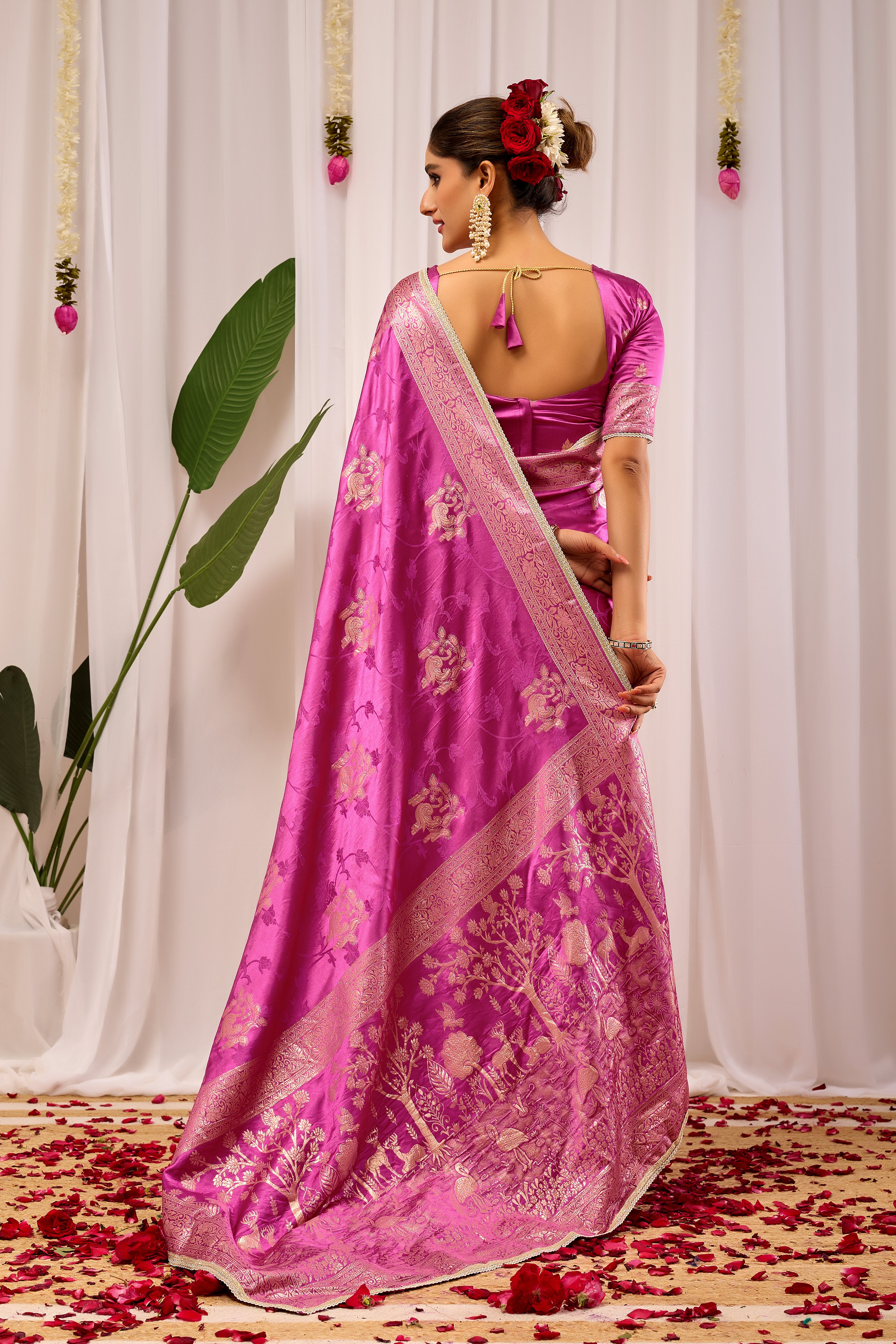 Royal Orchid Pink Banarasi Silk Saree | Gold Zari & Blouse