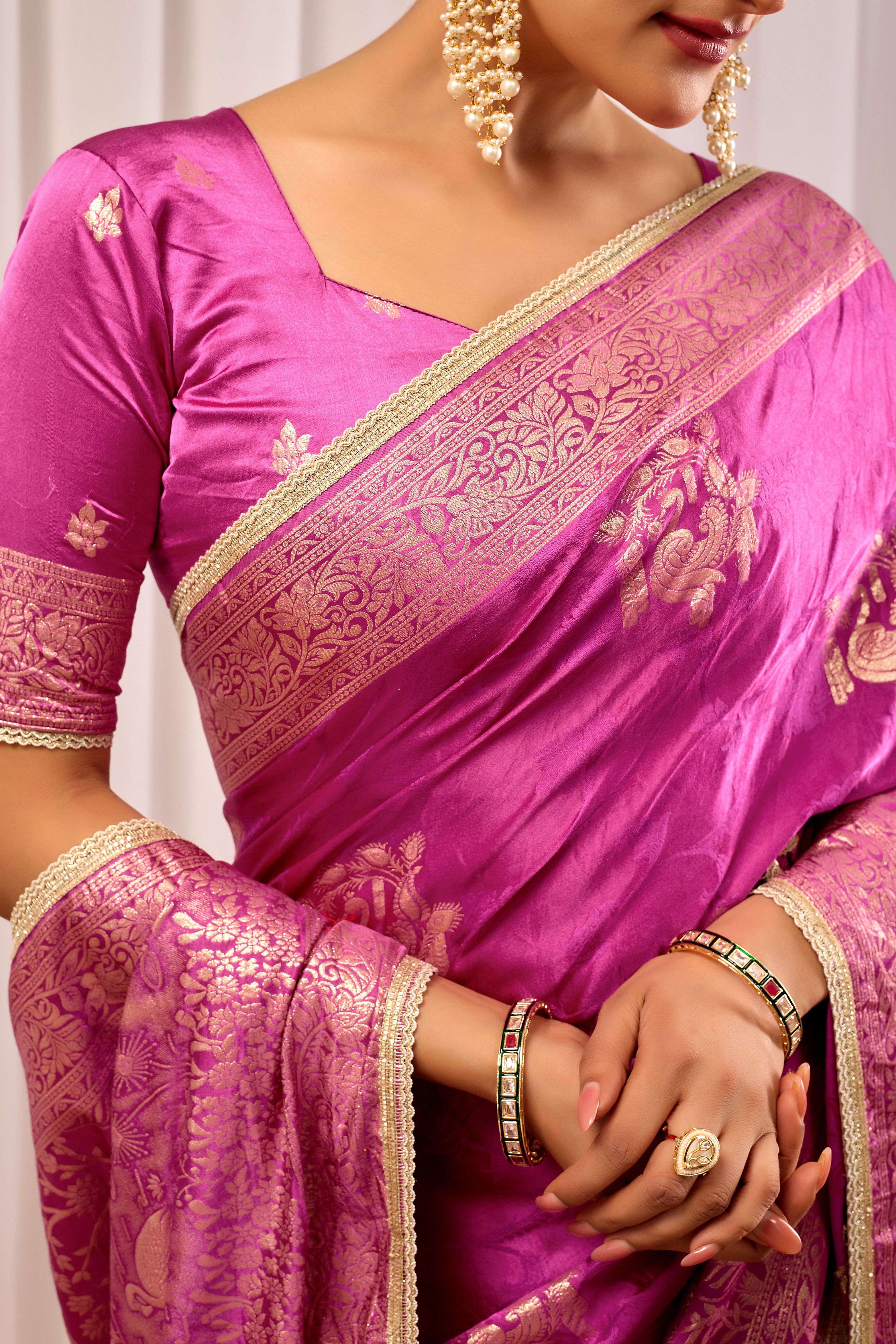 Royal Orchid Pink Banarasi Silk Saree | Gold Zari & Blouse