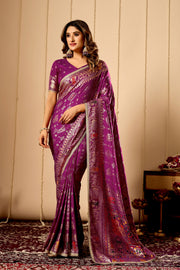 Royal Amethyst Heritage Silk Saree | Zari Border & Blouse