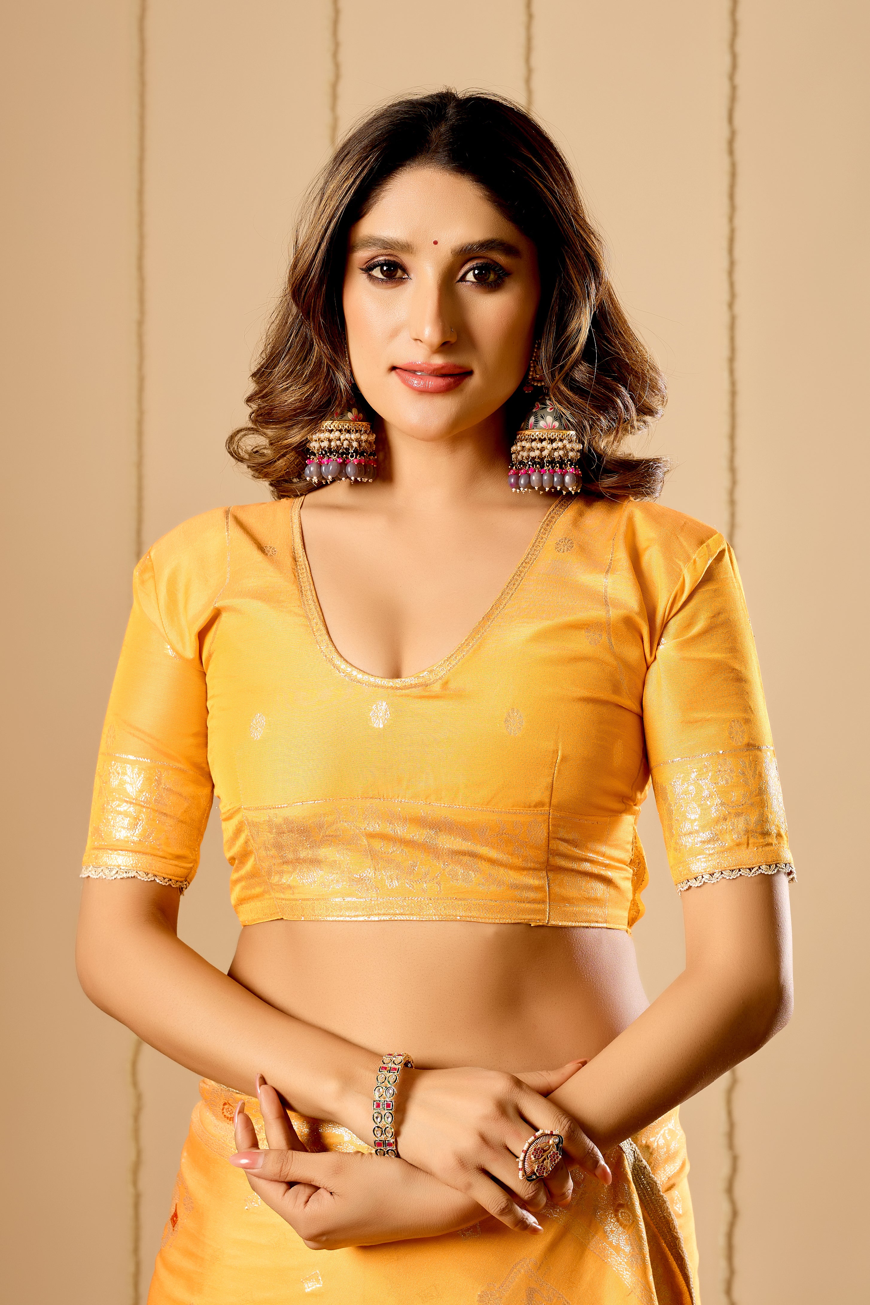Marigold Gold Heritage Silk Saree | Zari Border & Blouse