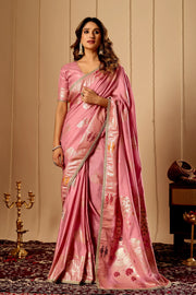 Soft Blush Pink Banarasi Silk Saree | Gold Zari & Blouse
