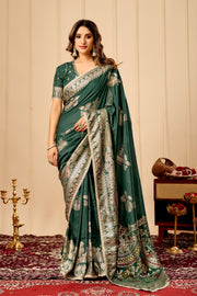 Emerald Green Silk Saree with Antique Gold Zari Work