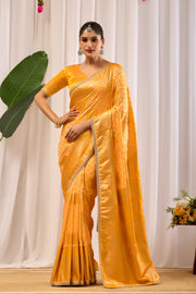 Golden Marigold Banarasi Silk Saree | Zari Border & Blouse