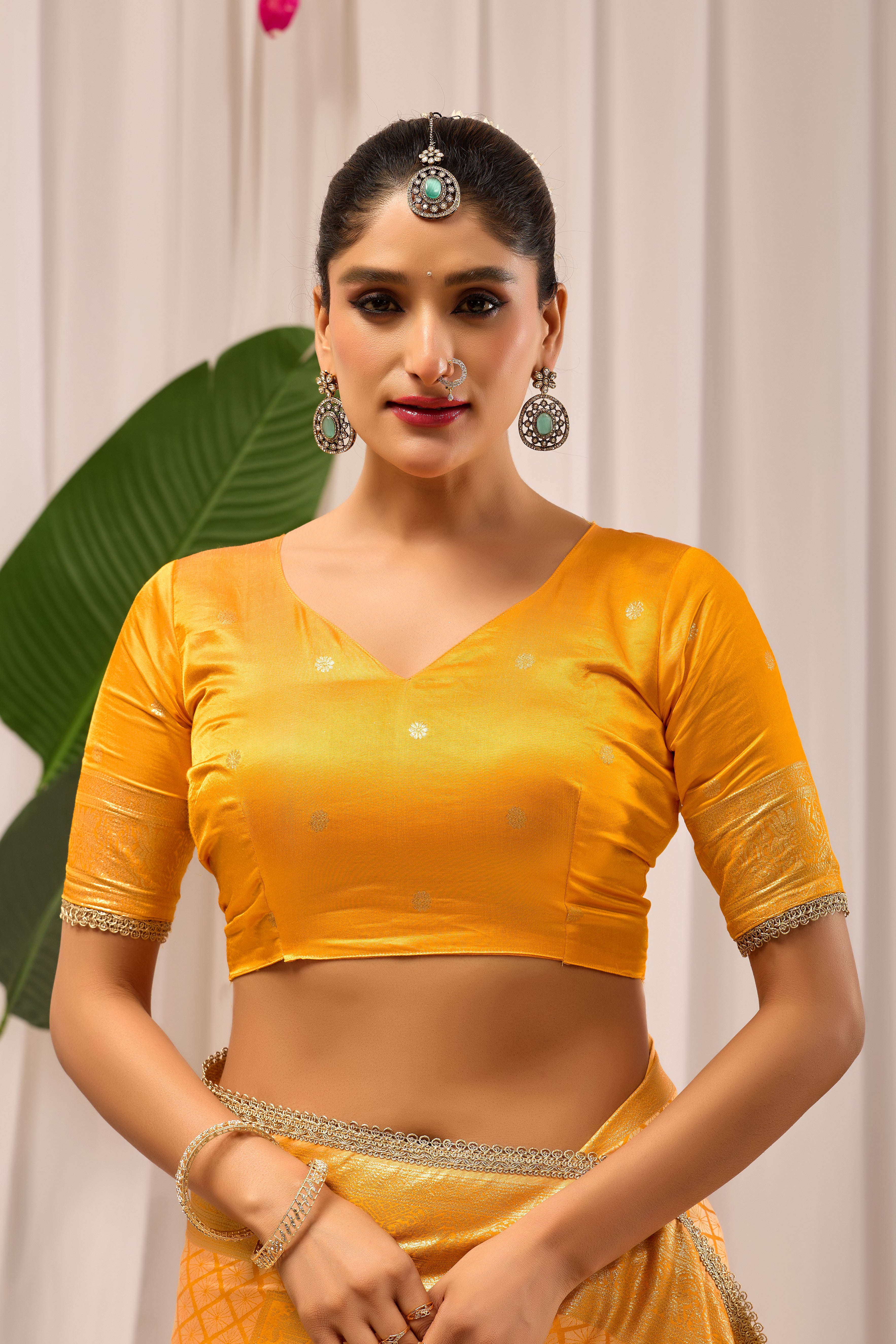 Golden Marigold Banarasi Silk Saree | Zari Border & Blouse