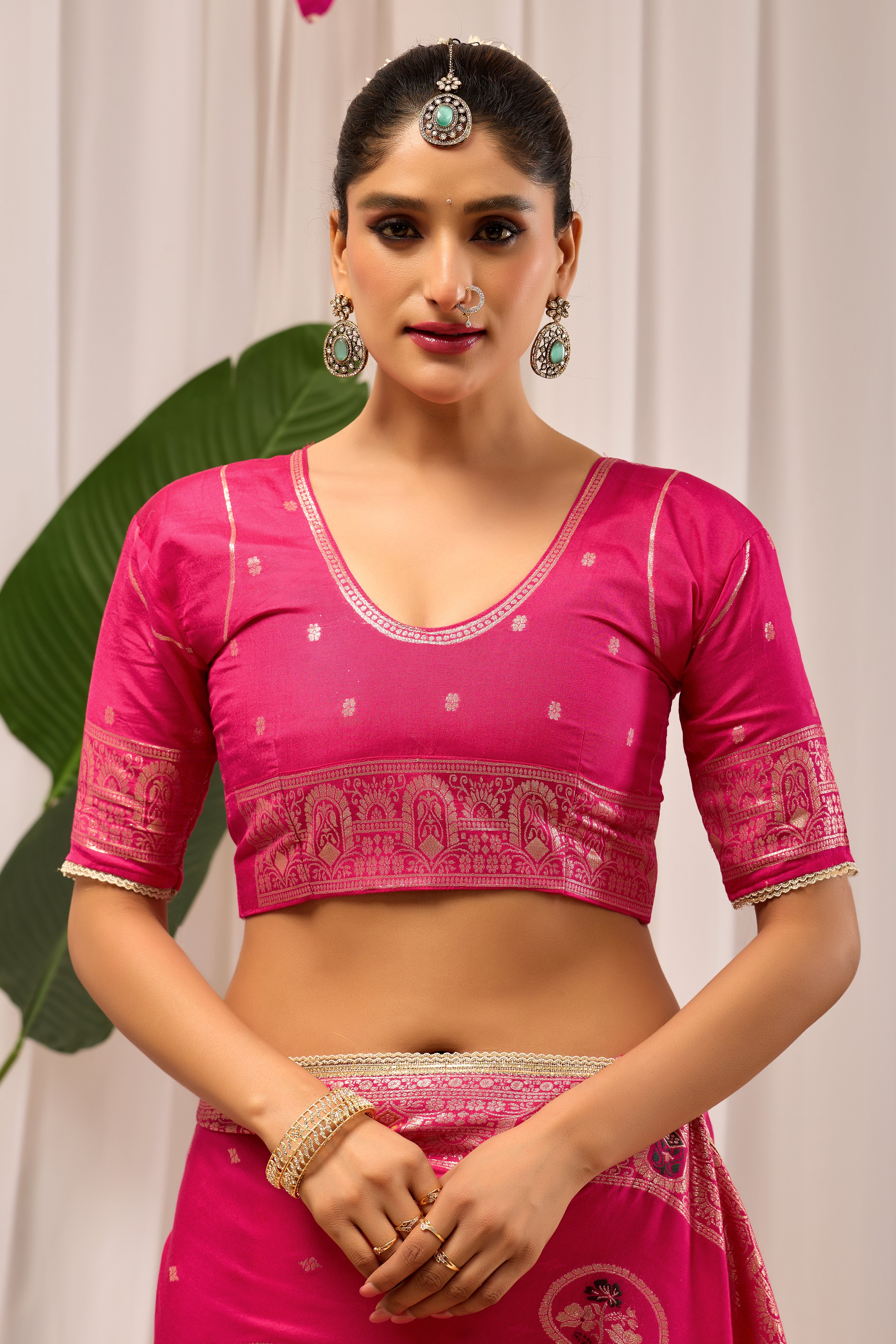 Rani Gulab Pink Banarasi Silk Saree | Gold Zari & Blouse