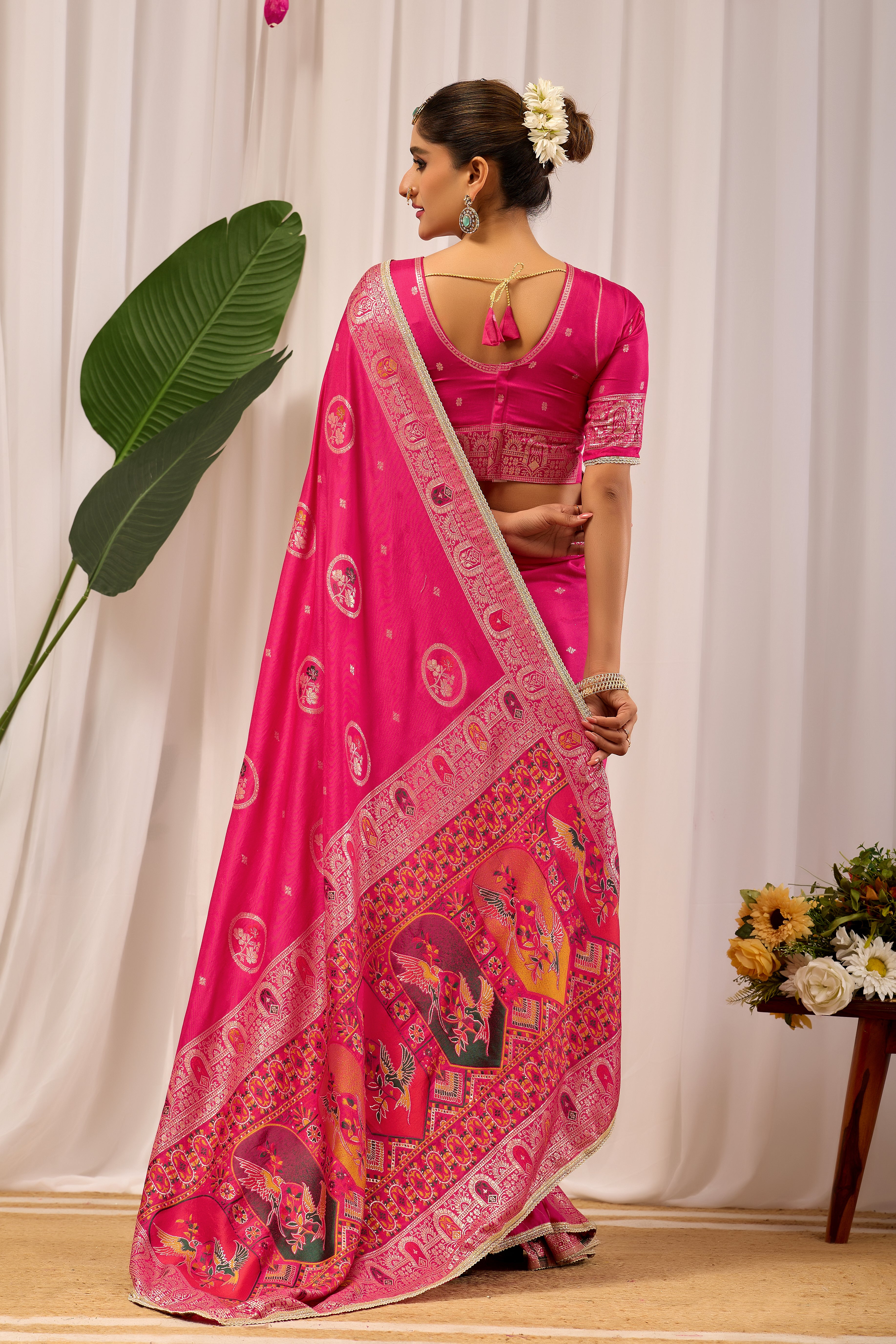 Rani Gulab Pink Banarasi Silk Saree | Gold Zari & Blouse