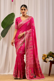 Rani Gulab Pink Banarasi Silk Saree | Gold Zari & Blouse