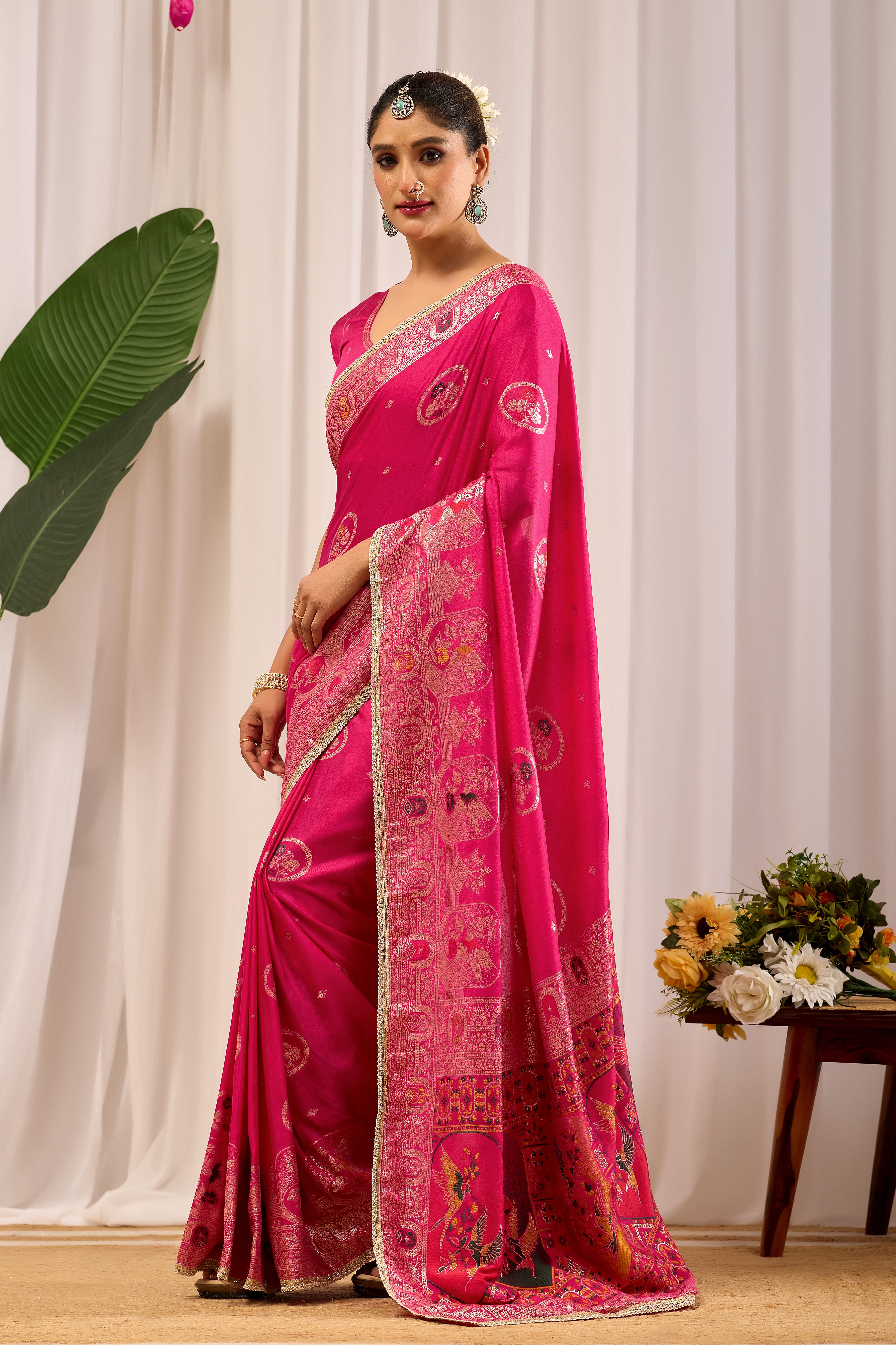 Rani Gulab Pink Banarasi Silk Saree | Gold Zari & Blouse