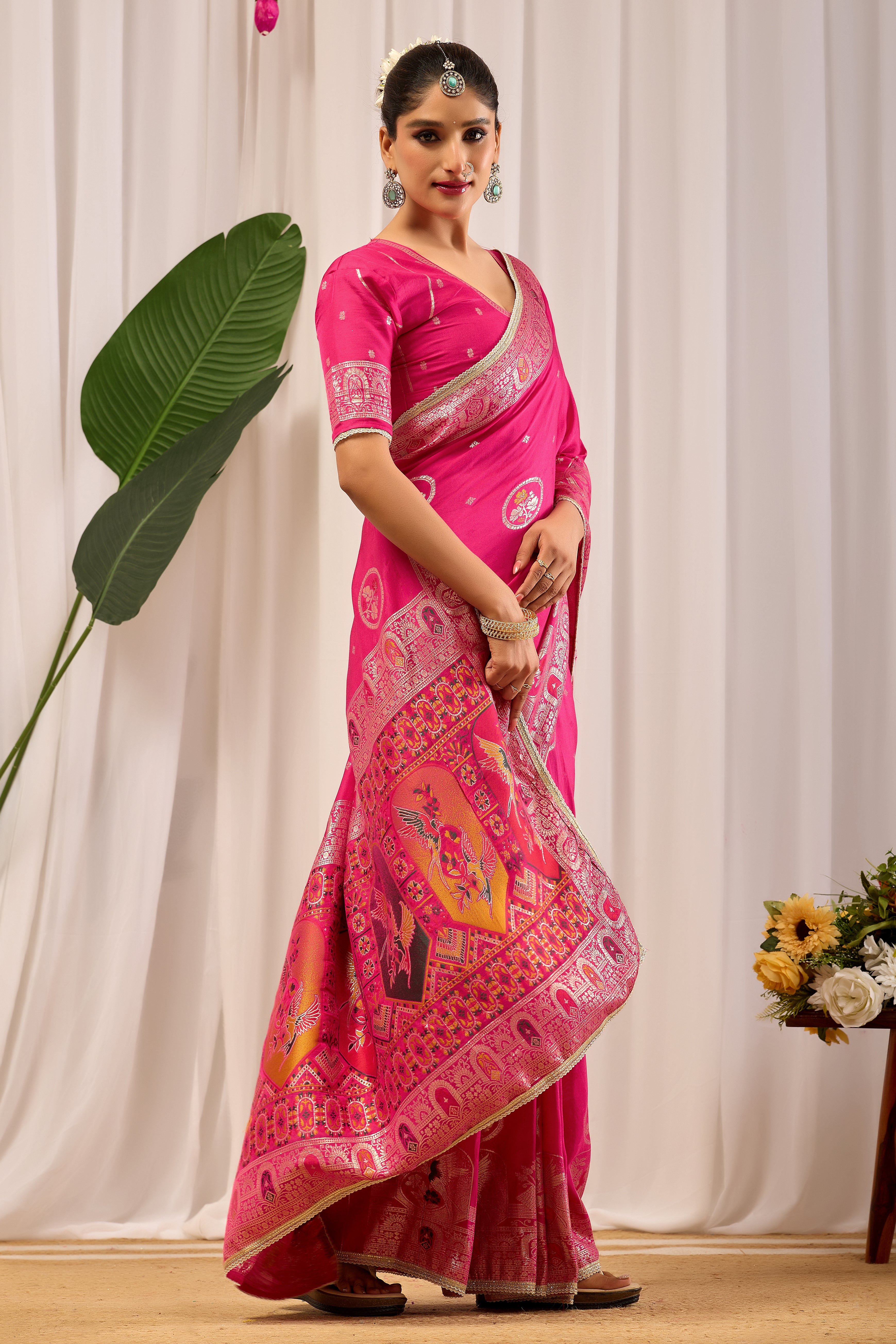 Rani Gulab Pink Banarasi Silk Saree | Gold Zari & Blouse