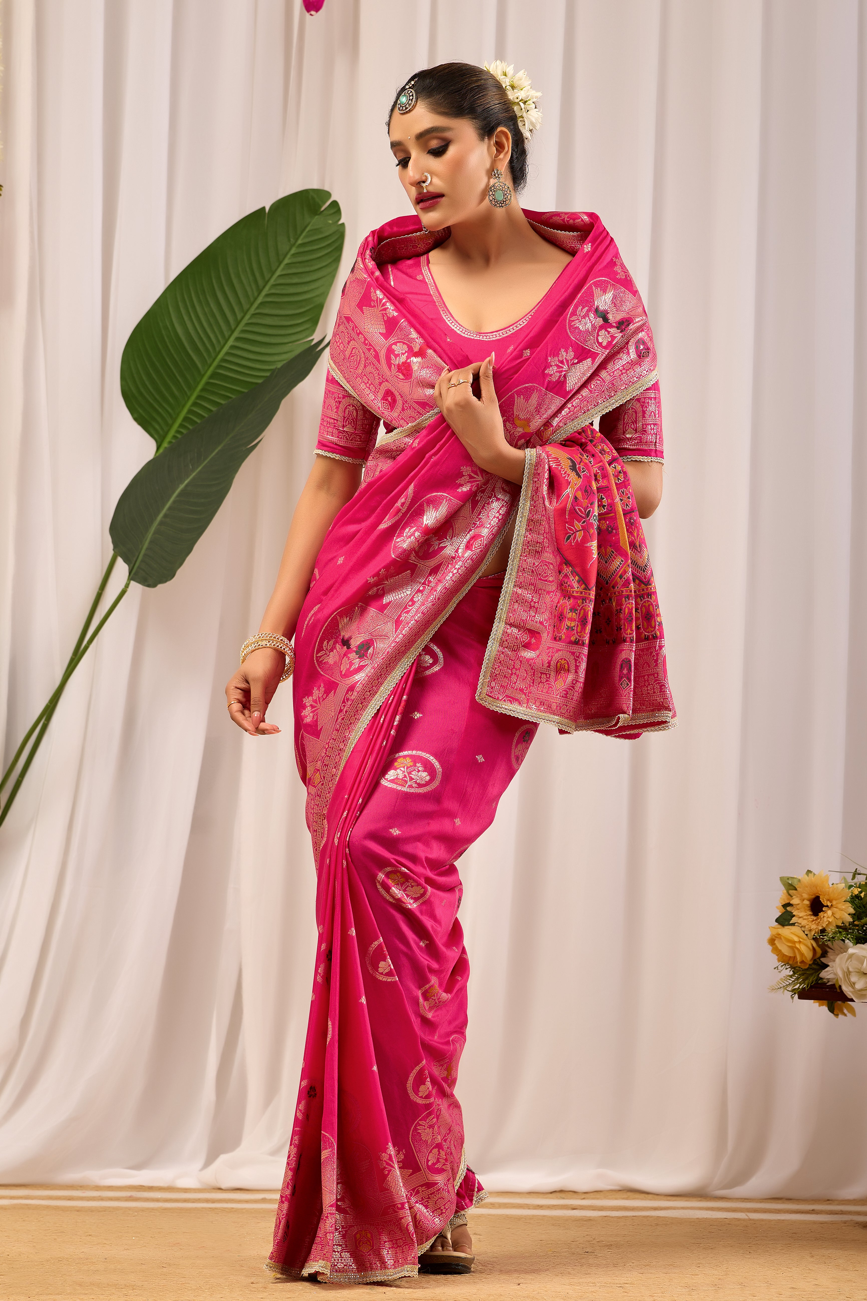 Rani Gulab Pink Banarasi Silk Saree | Gold Zari & Blouse
