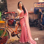 Coral Grace Elegant Lace Border Saree in Soft Coral Pink for Festive & Daytime Wear