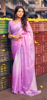 Soft Lilac Ombre Saree with Delicate Floral Embroidery