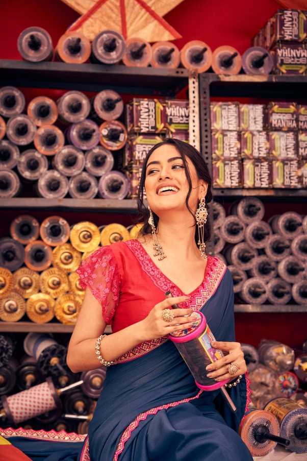 Royal Navy Blue Saree with Pink Border