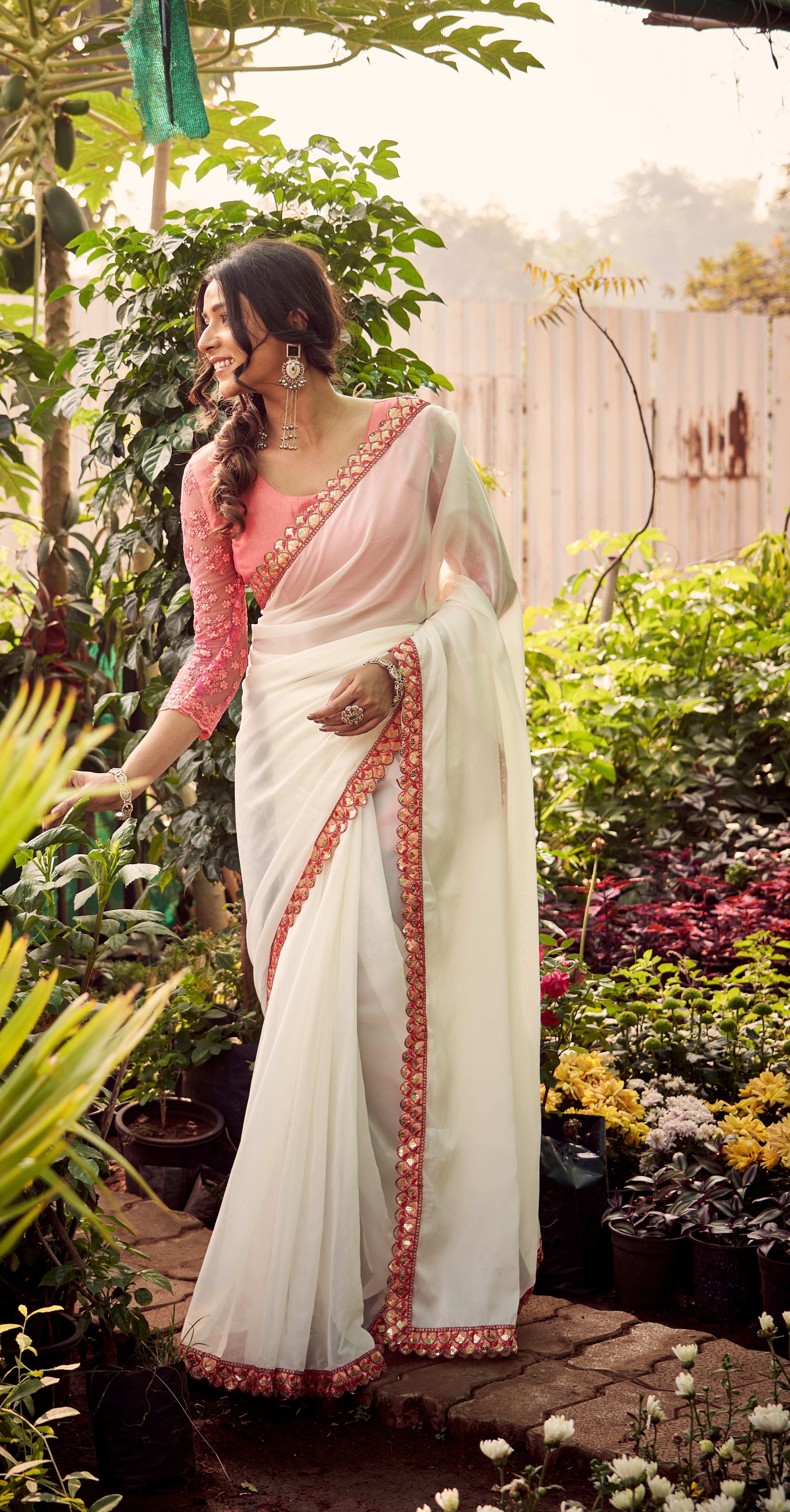 Ivory Blush Embroidered Border Saree