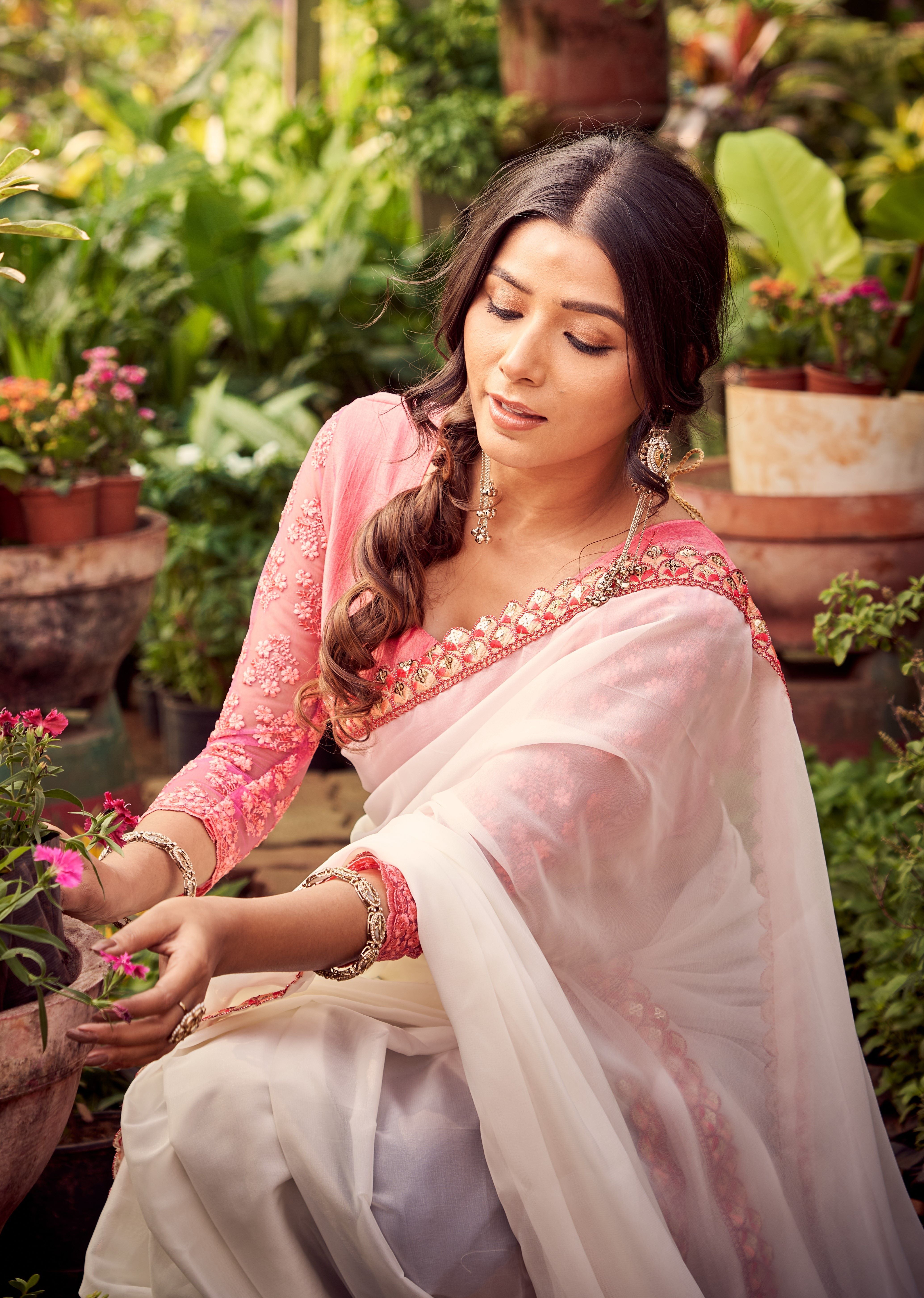 Ivory Blush Embroidered Border Saree