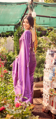 Royal Plum Chiffon Saree | Delicate Border & Blouse