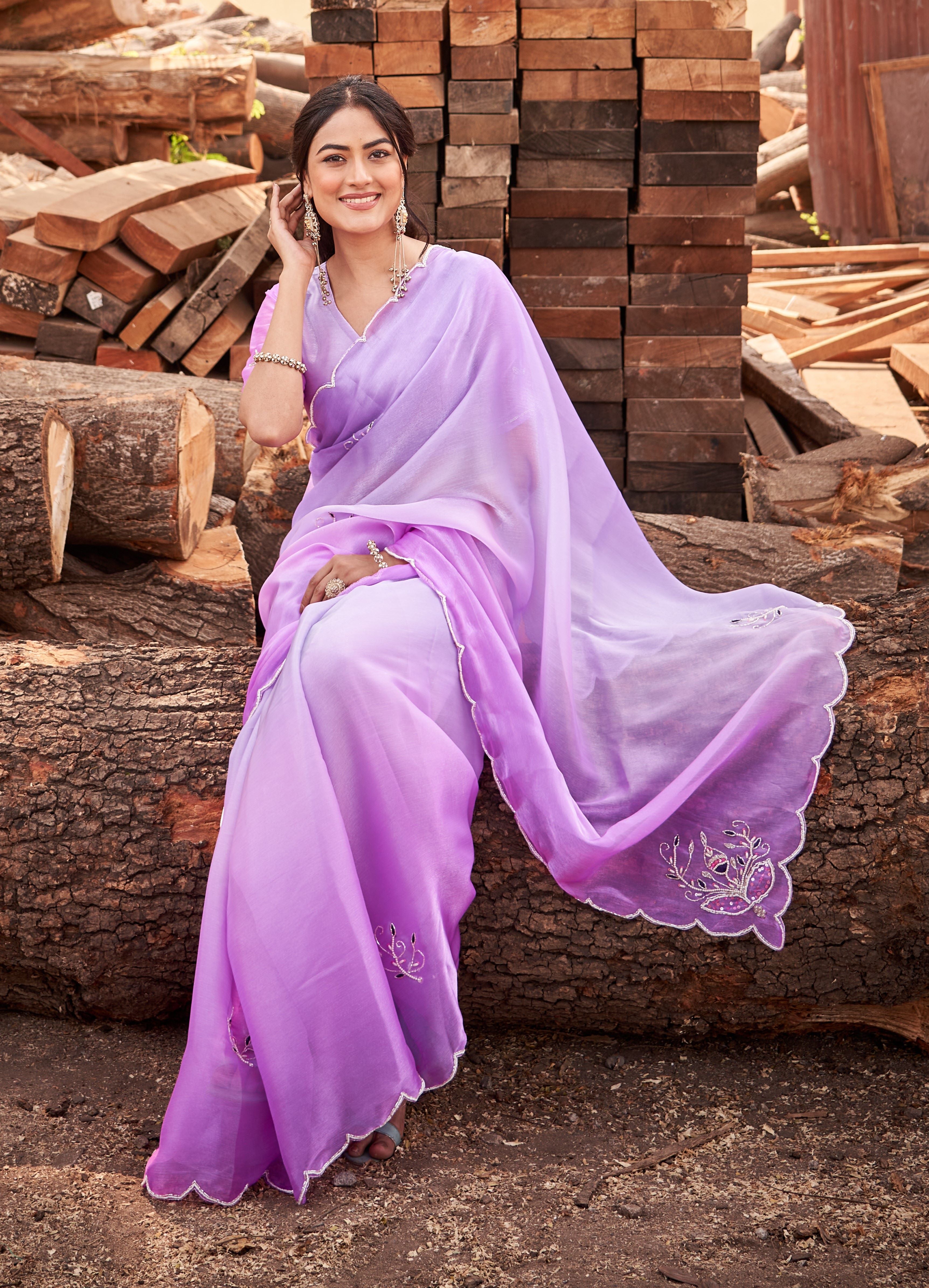 Lavender Ombre Saree with Subtle Embroidered Accents