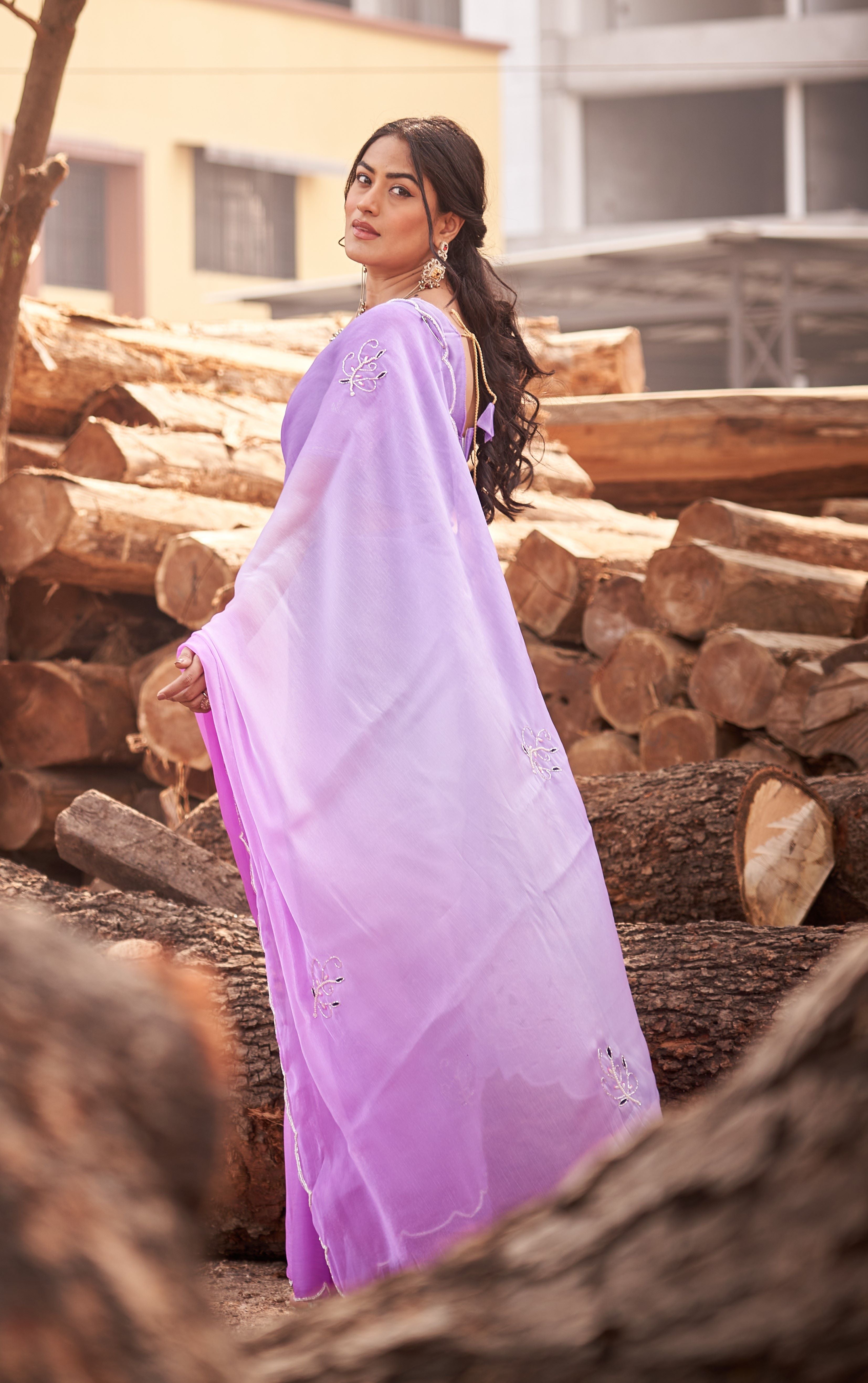 Lavender Ombre Saree with Subtle Embroidered Accents