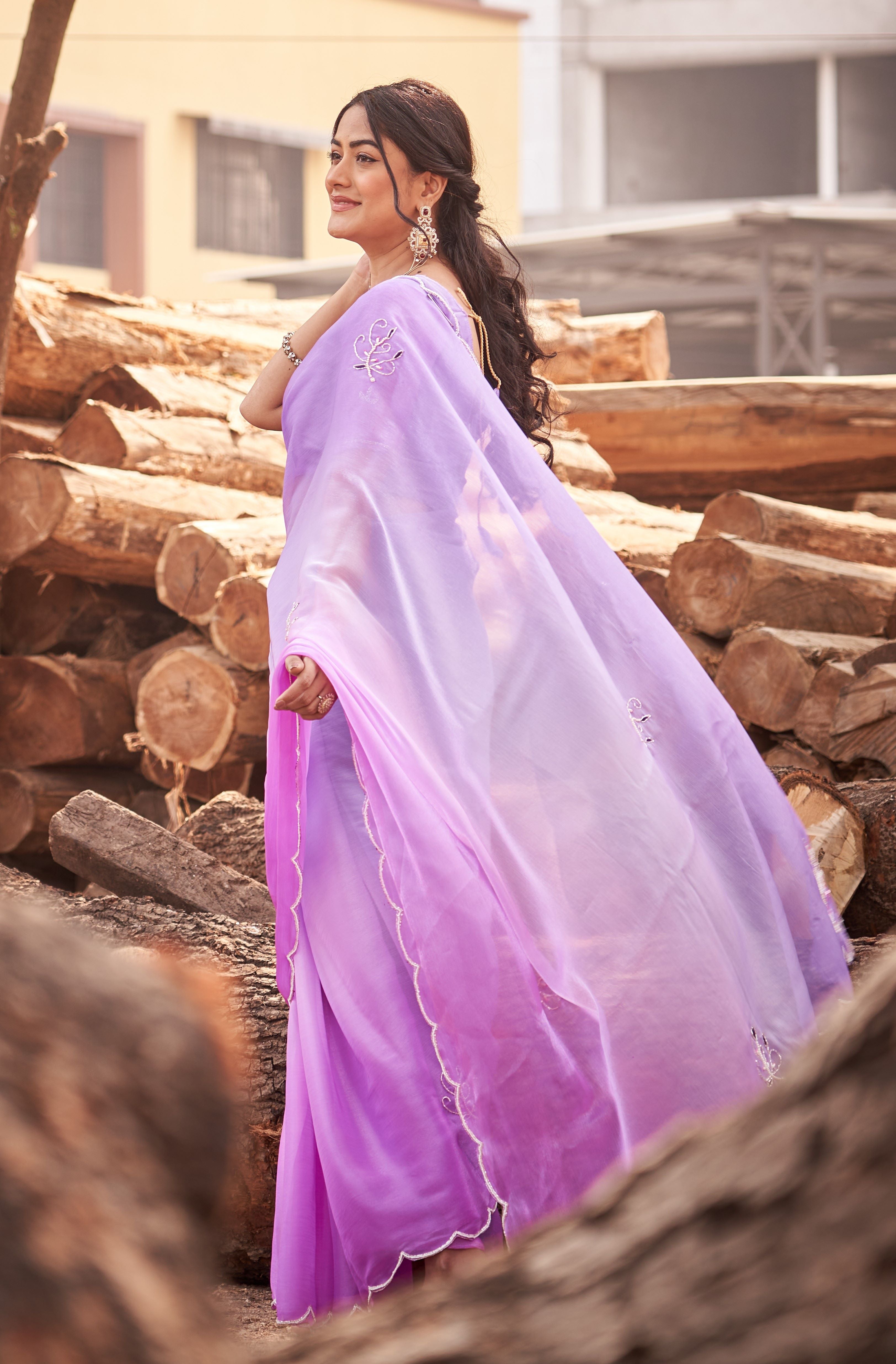Lavender Ombre Saree with Subtle Embroidered Accents