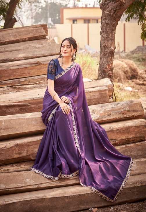 Royal Purple Georgette Saree | Silver Scalloped Border