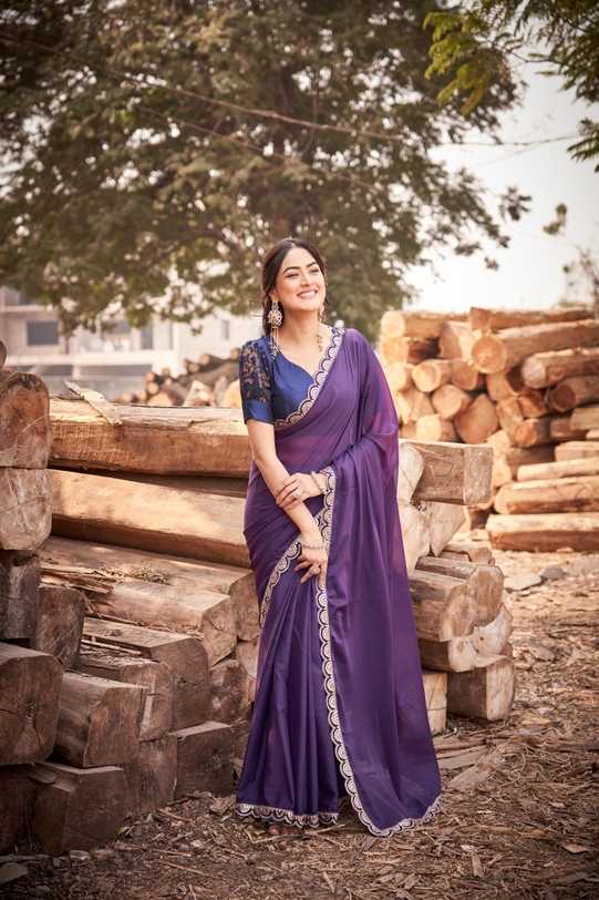 Royal Purple Georgette Saree | Silver Scalloped Border