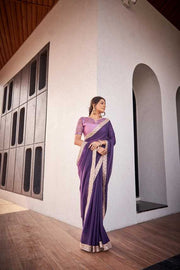 Royal Purple Elegance Saree with Gold Border