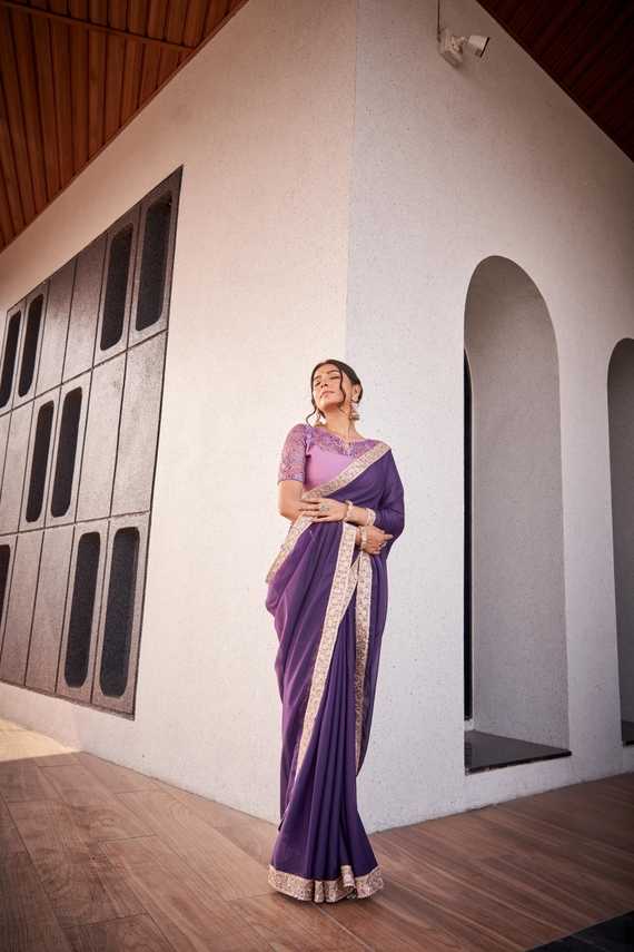 Royal Purple Elegance Saree with Gold Border