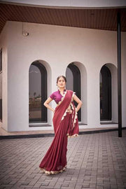 Wine Maroon Star Georgette Saree | Antique Gold Border with Matching Blouse Piece | Festive & Wedding Wear