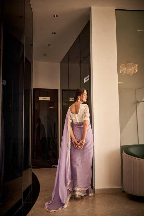 Lavender Whisper Embroidered Georgette Saree