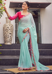 Pastel Grace Mint Green Chiffon Saree