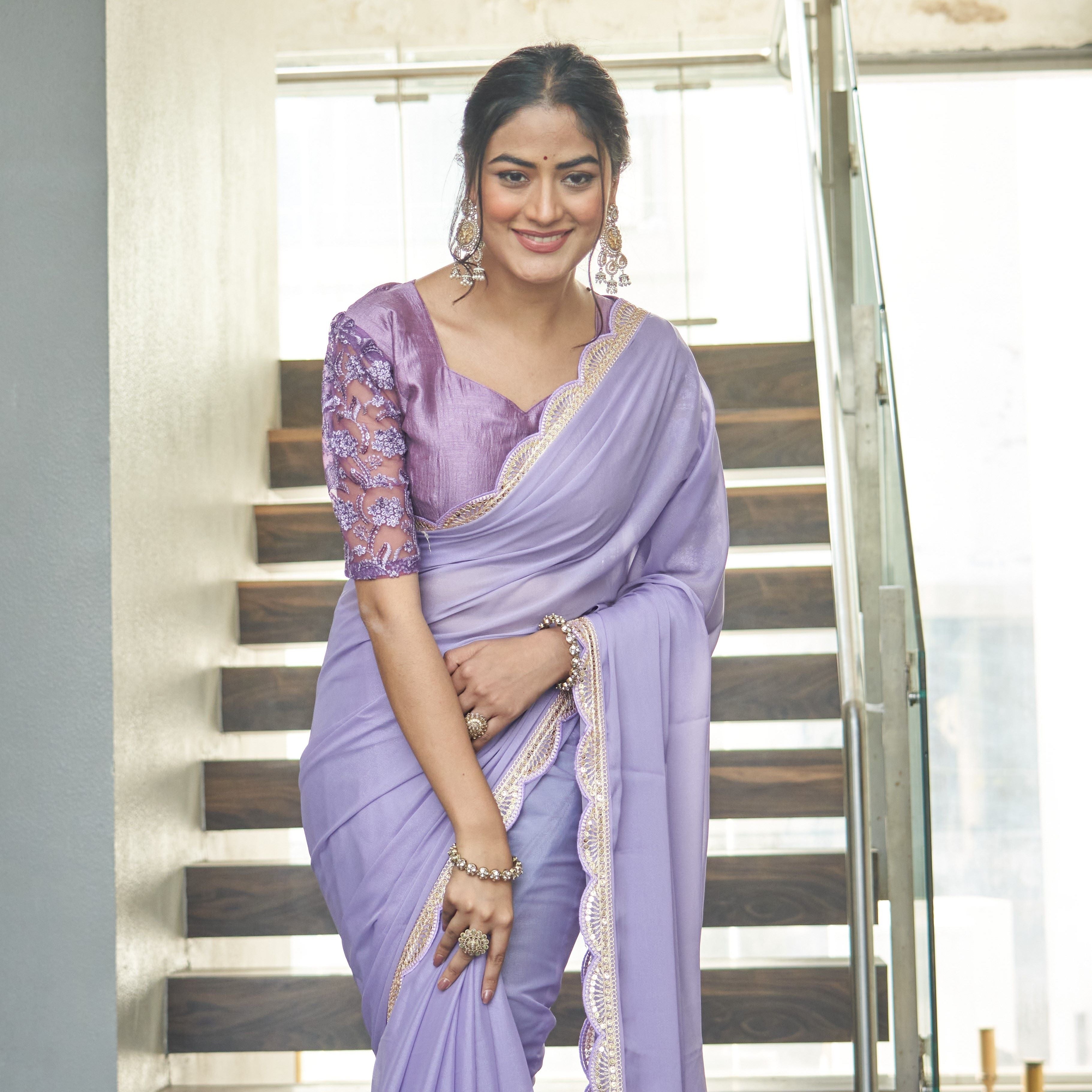 Lavender Elegance Embellished Saree