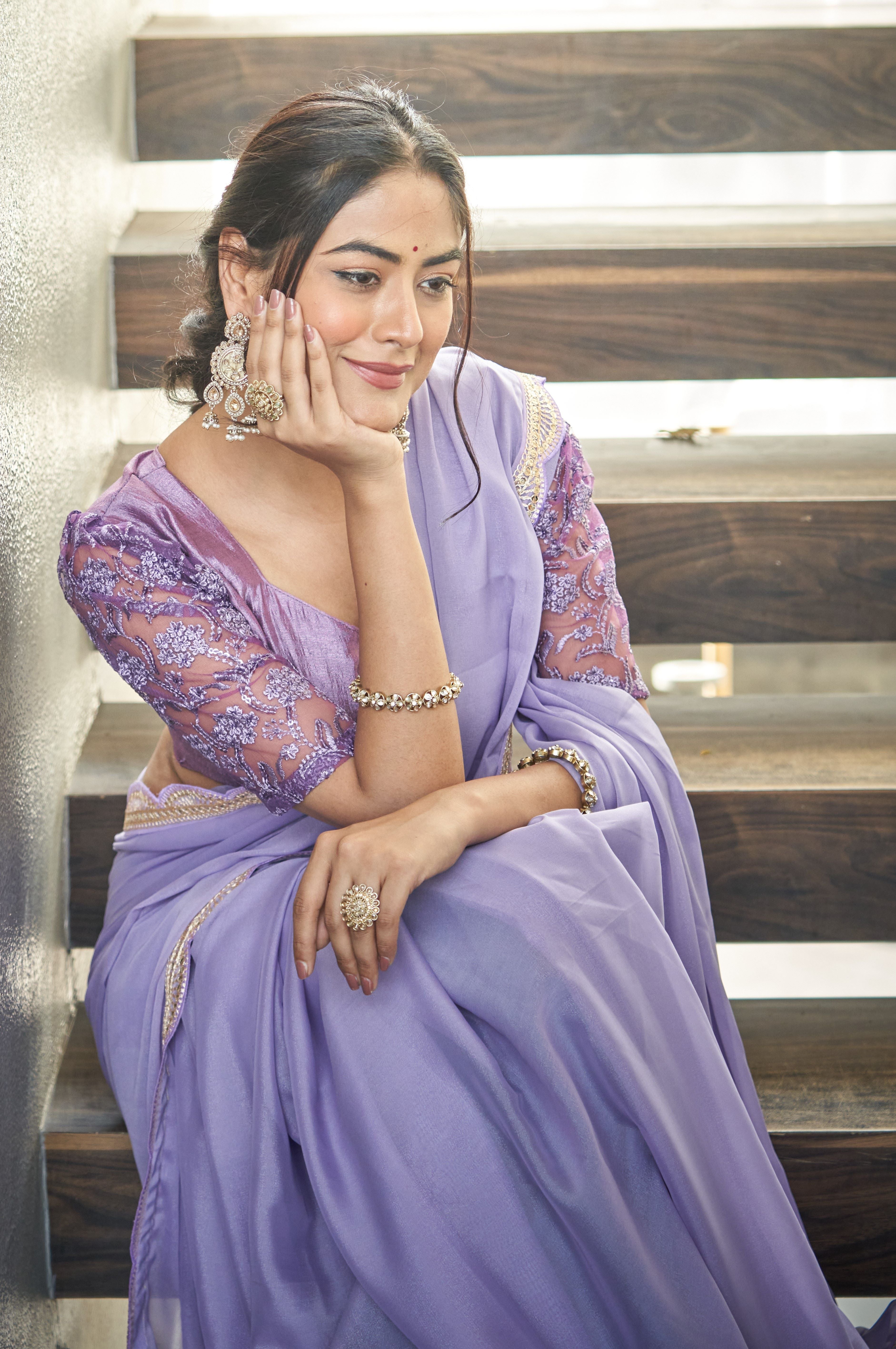 Lavender Elegance Embellished Saree