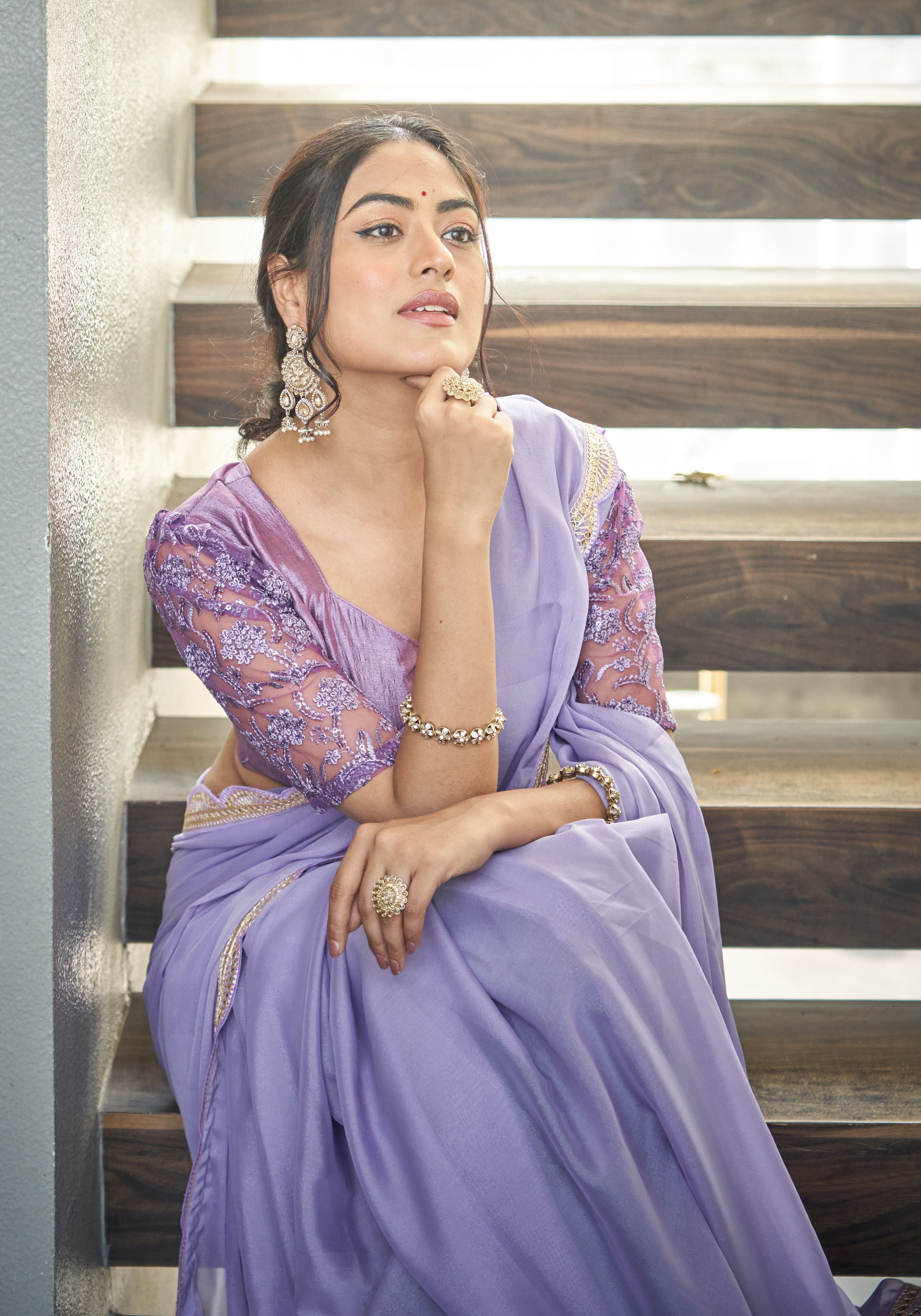 Lavender Elegance Embellished Saree