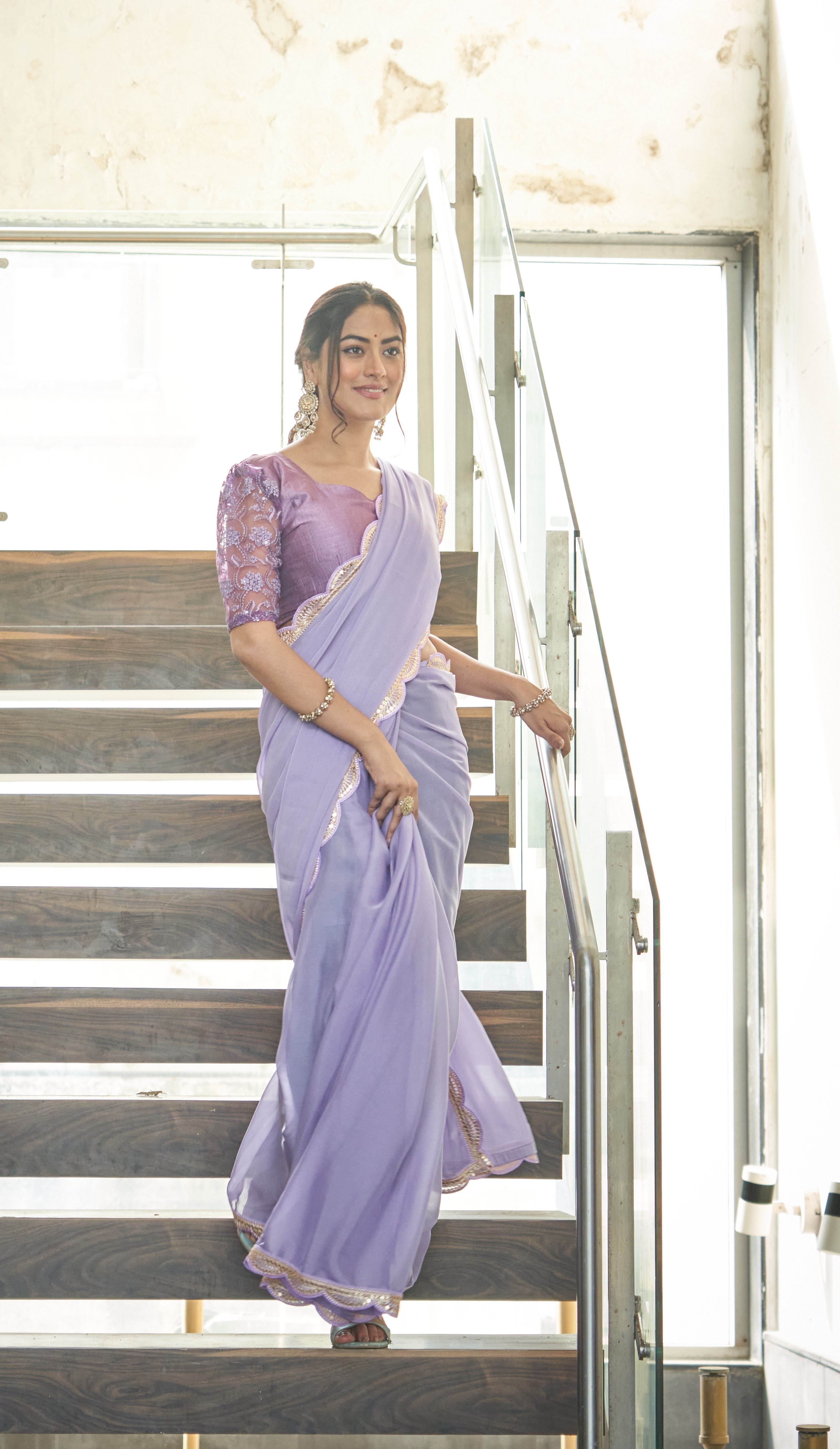 Lavender Elegance Embellished Saree