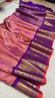 Premium Magenta Purple Gadwal Silk Saree with Royal Purple Border & Rich Gold Zari Woven Pallu | Luxury Wedding & Festive Wear Silk Saree for Women