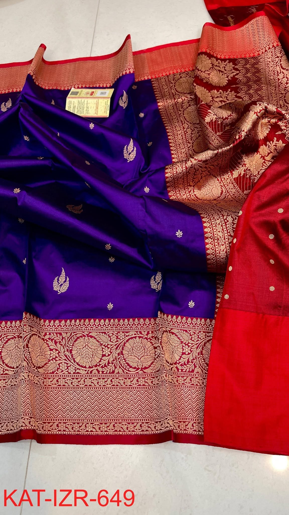 Premium Royal Purple Katan Silk Saree with Gold Zari Butti & Rich Red Banarasi Border | Luxury Wedding & Festive Silk Saree for Women