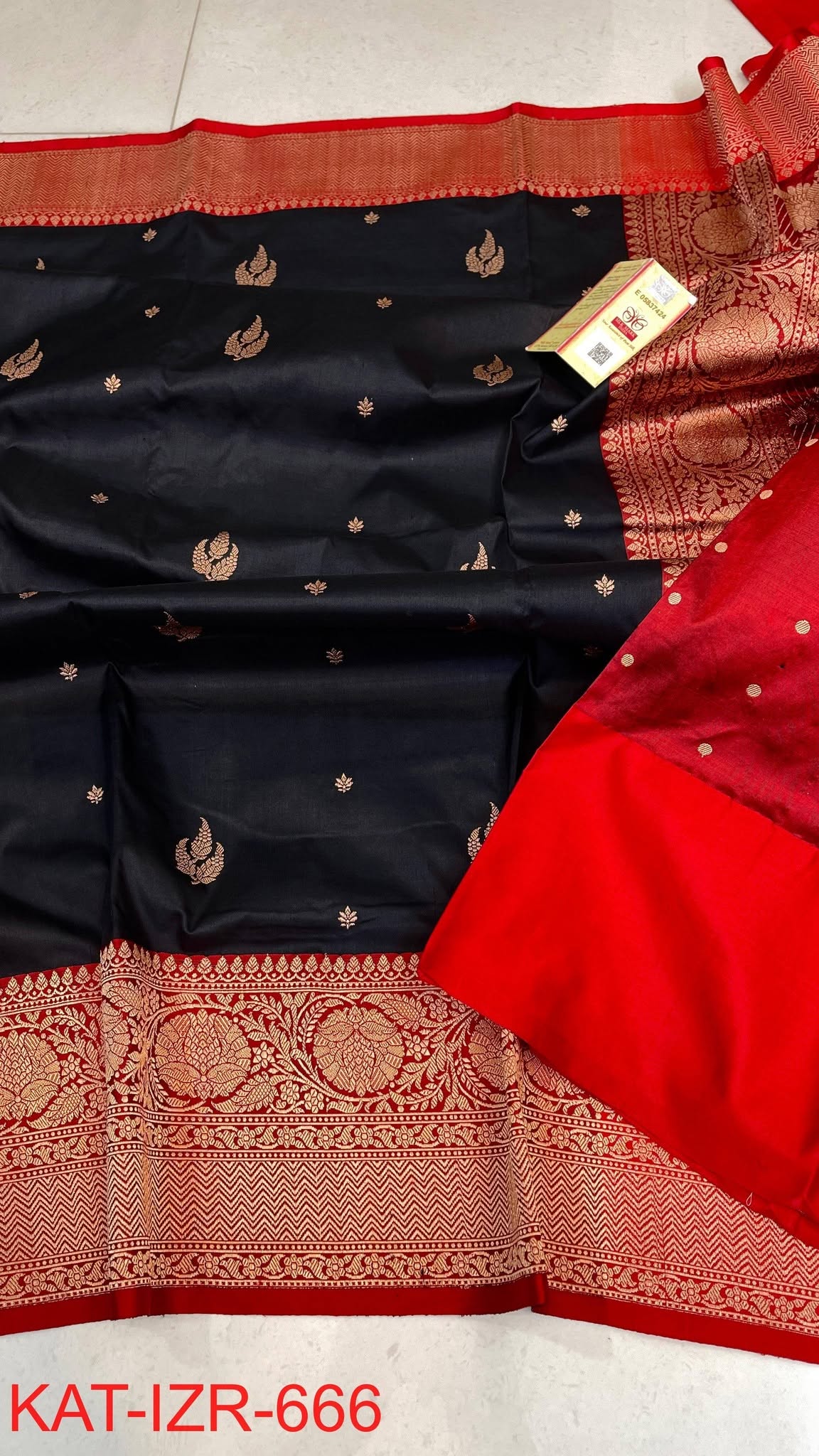 Premium Navy Blue Katan Silk Saree with Gold Zari Butti & Rich Red Banarasi Border | Luxury Wedding & Festive Silk Saree for Women