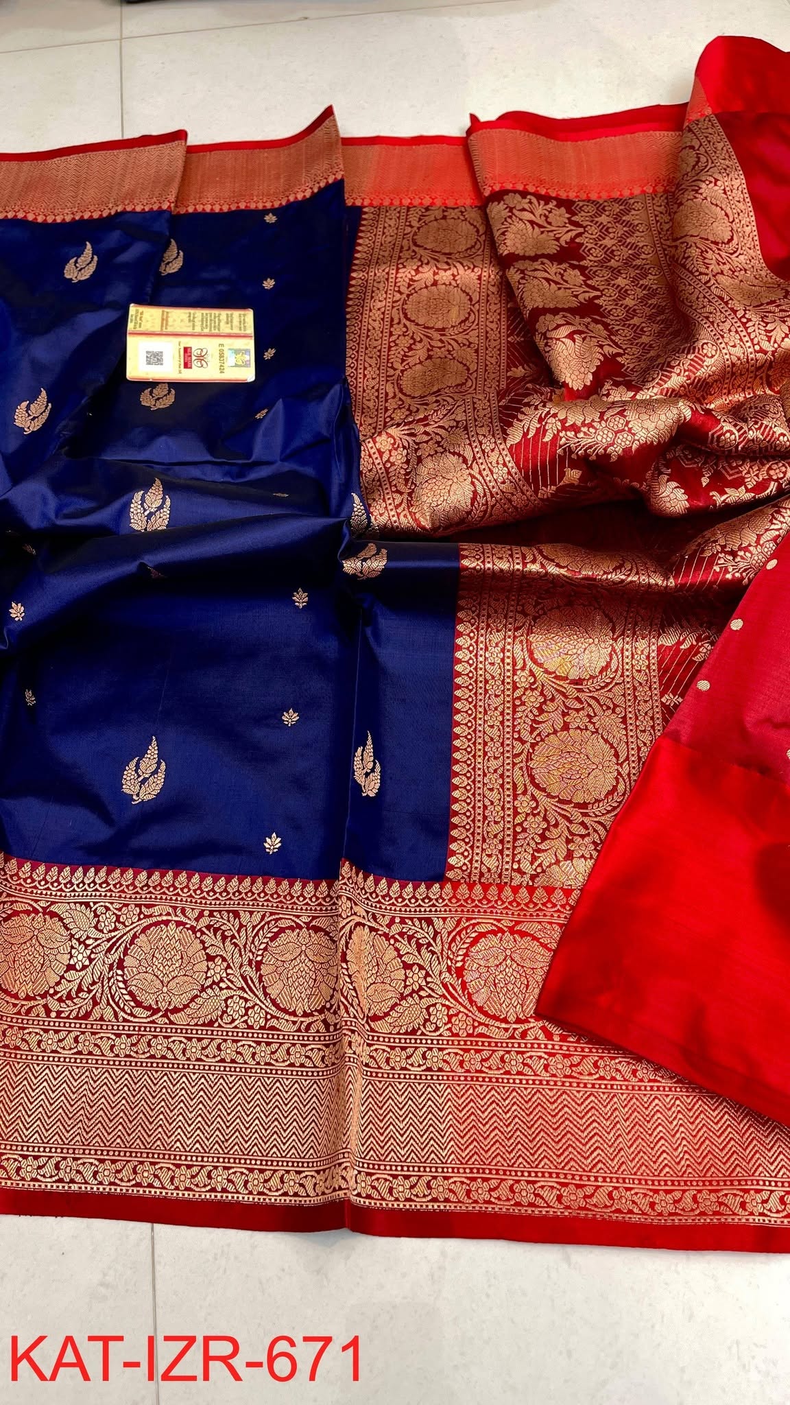 Premium Royal Blue Katan Silk Saree with Gold Zari Butti & Rich Red Banarasi Border | Luxury Wedding & Festive Silk Saree for Women