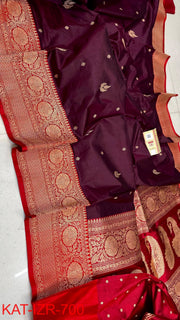 Premium Deep Wine Purple Katan Silk Saree with Gold Zari Butti