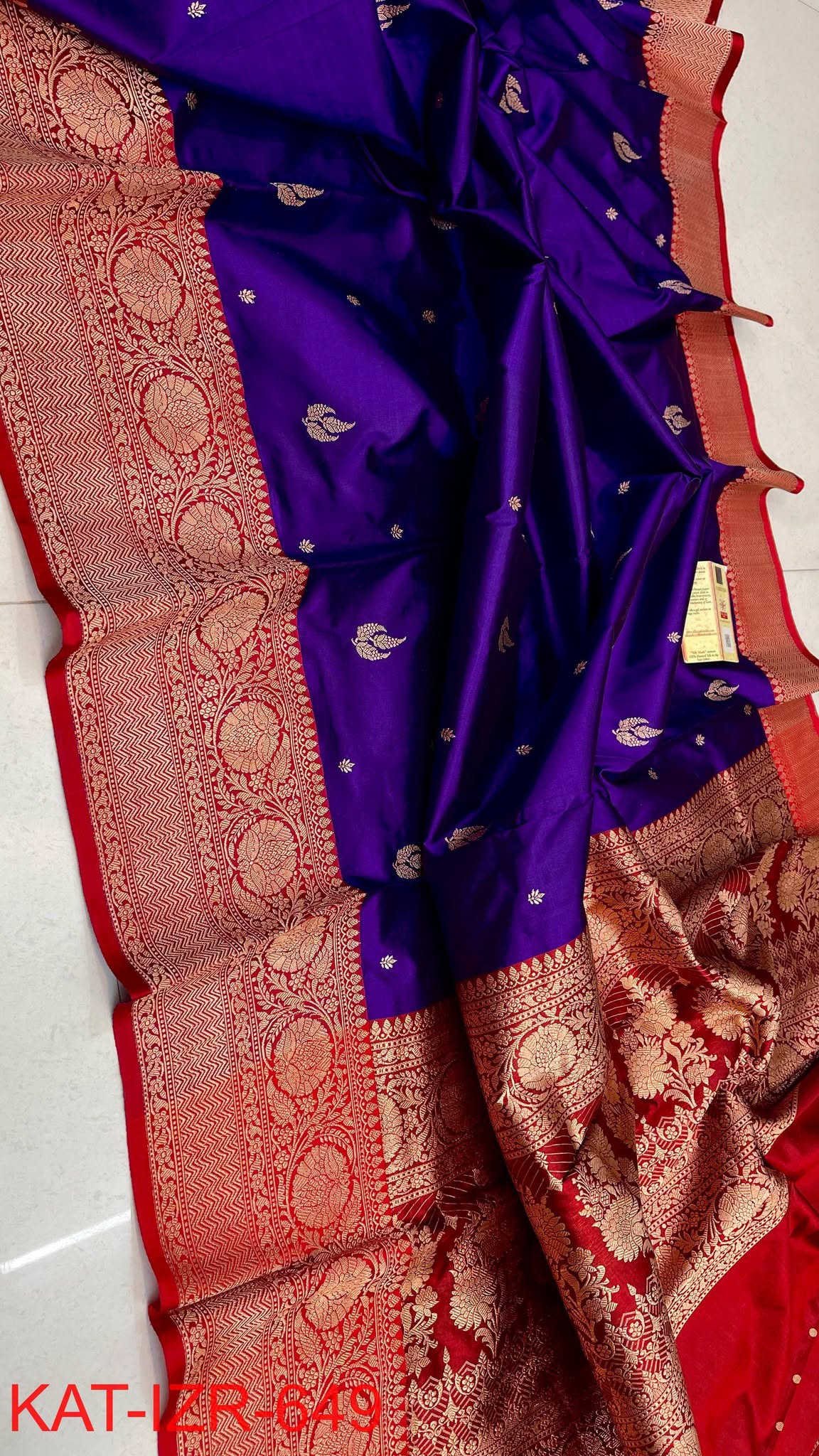 Premium Royal Purple Katan Silk Saree with Gold Zari Butti & Rich Red Banarasi Border | Luxury Wedding & Festive Silk Saree for Women